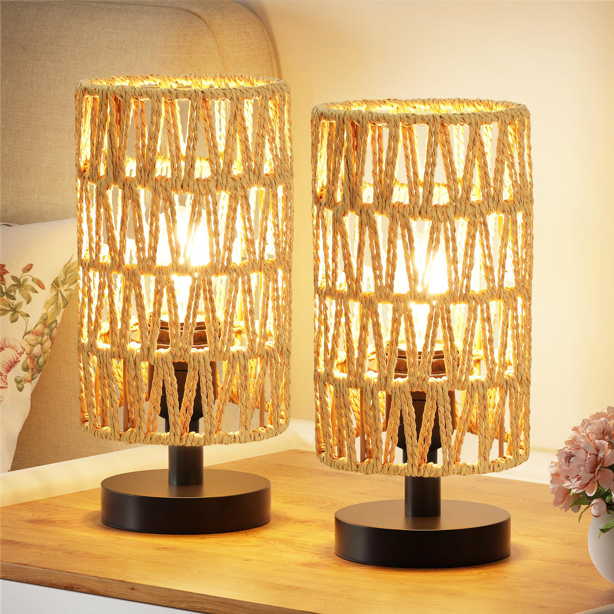 Fenmzee 9" Small Table Lamp for Bedroom - Inline Control with 3000K Bulb